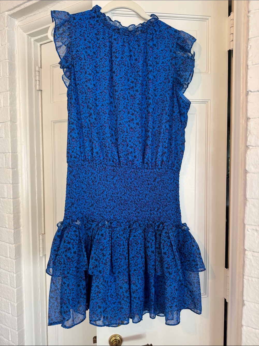 TCEC Royal Blue Floral Ruffle Mini Dress